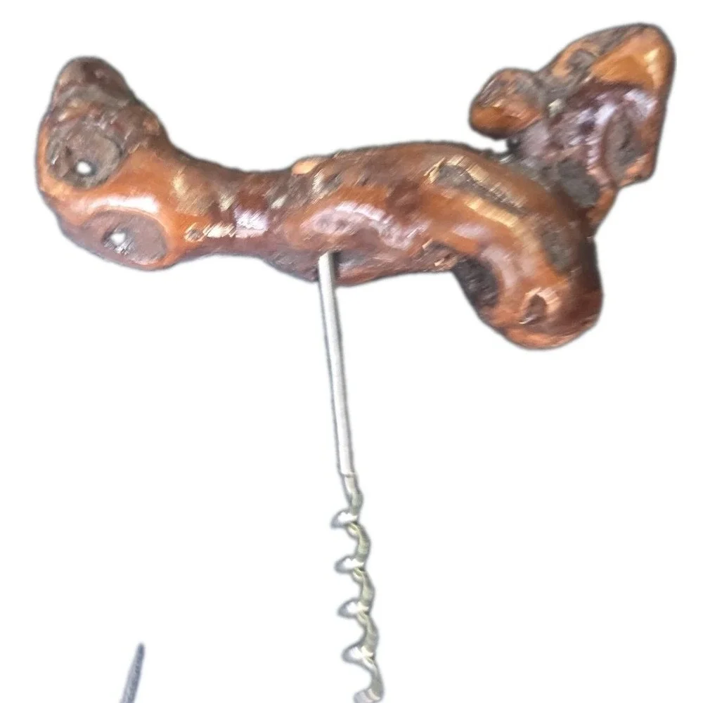 Vintage Gnarled Grapevine Root Corkscrew Wine Opener Rustic Burl Wood Barware